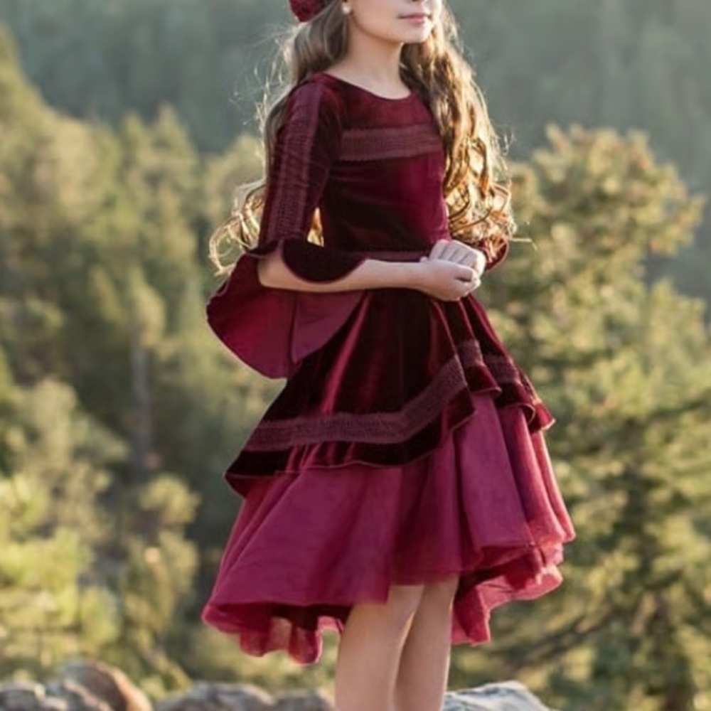 Joyfolie Velvet Burgundy Kids Dress Size 4